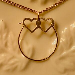 14k Gold Double Open HEART Charm Holding Pendant ( chain not included)